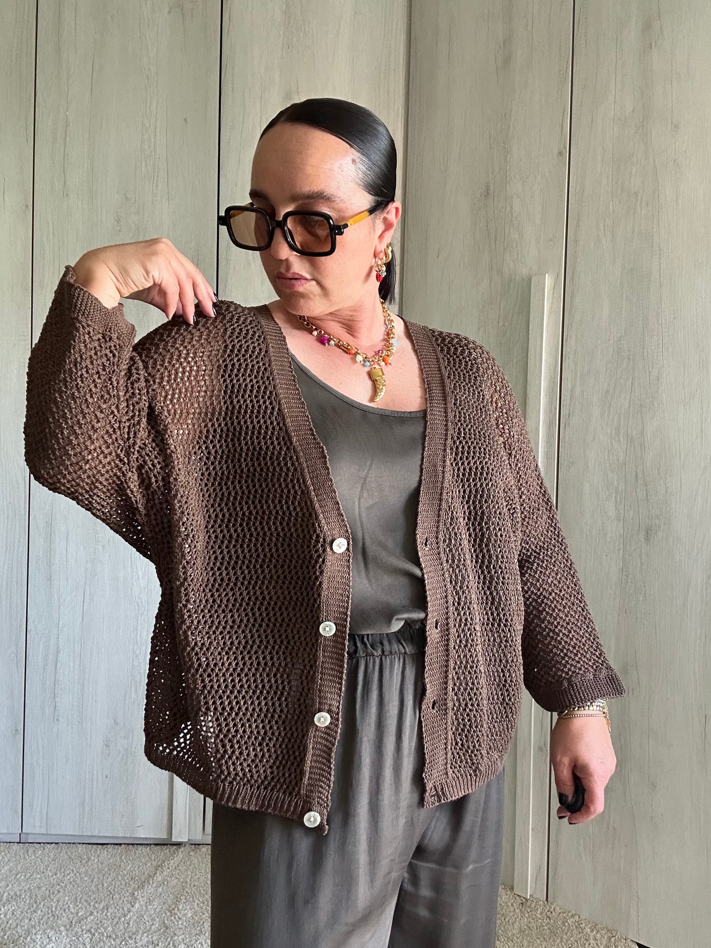 CARDIGAN RETE MOKA