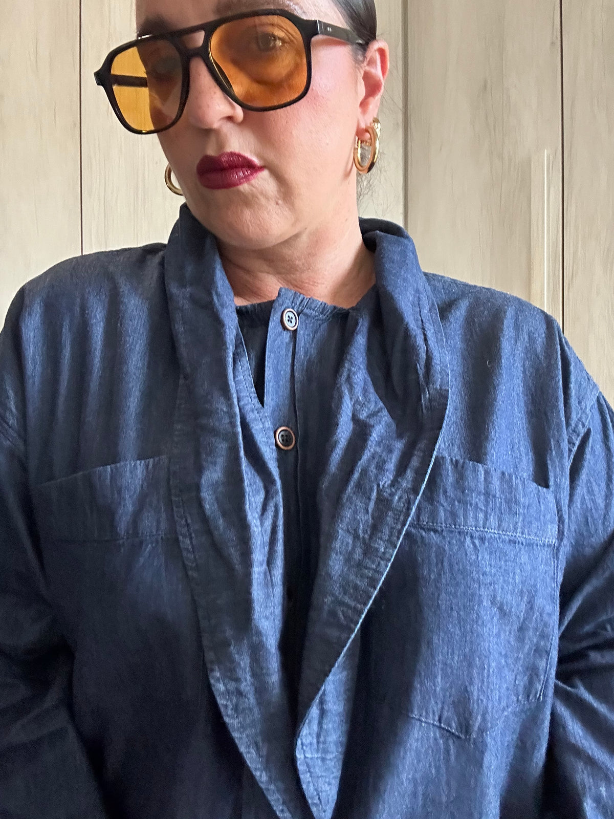 💙 Camicia in Denim con Colletto a Fiocco