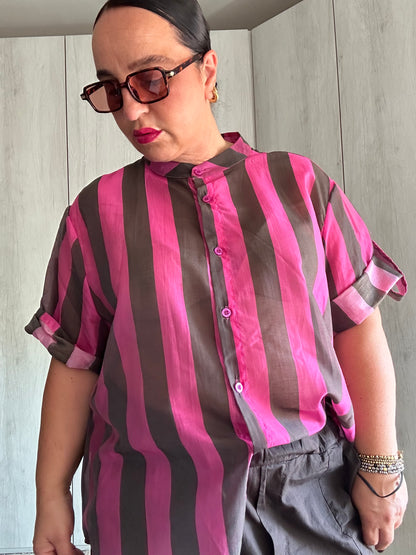 CAMICIA RIGHE FUXIA