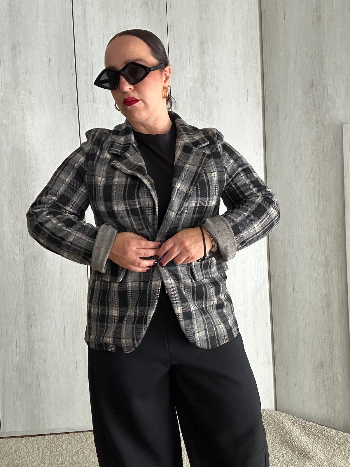 Blazer Tartan Marrone Scuro