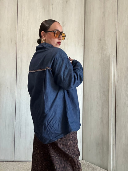 💙 Camicia in Denim con Colletto a Fiocco