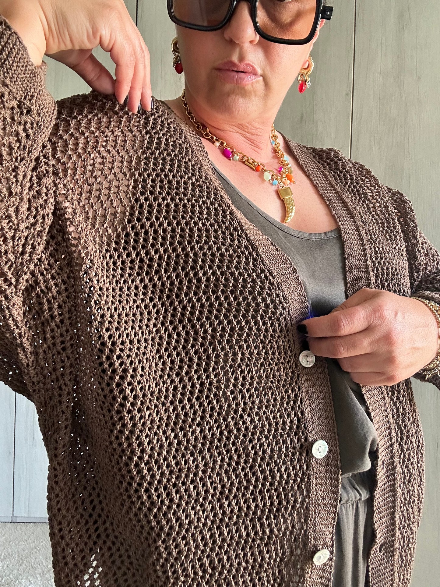 CARDIGAN RETE MOKA