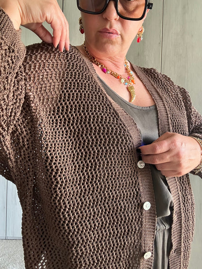 CARDIGAN RETE MOKA